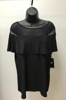 NWT Clara SunWoo Black Mesh Ruffle Collar Blouse, Size L