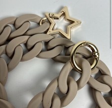 Acrylic smooth rubber coated chunky chain link strap, taupe, gold hardware, Star