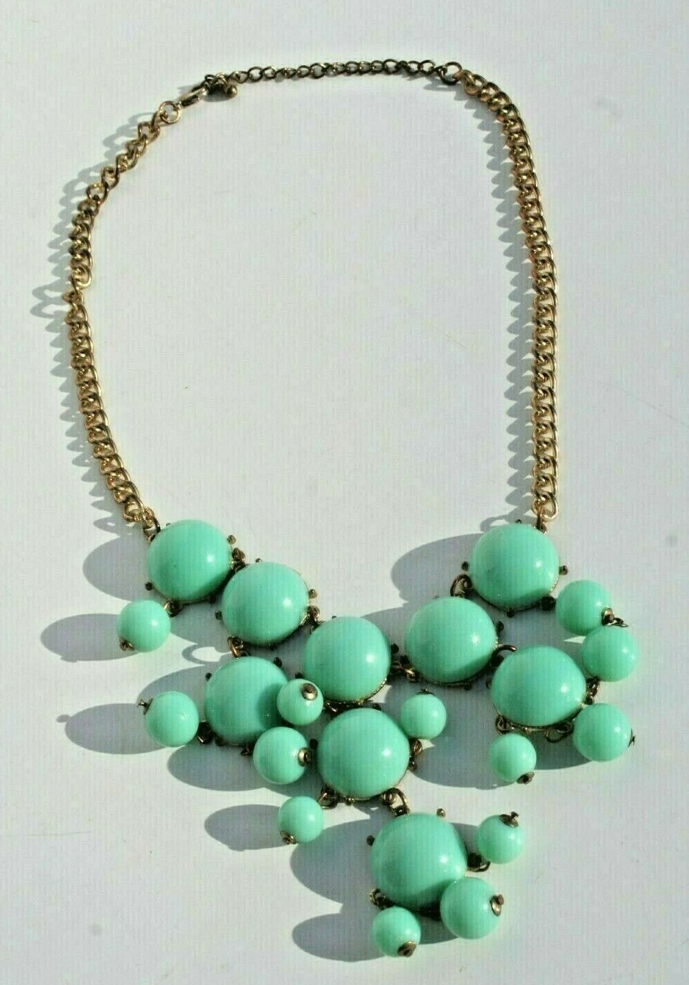 Vtg Necklace Faux Turquoise Cabochon Chandelier Statement Chunky 19"
