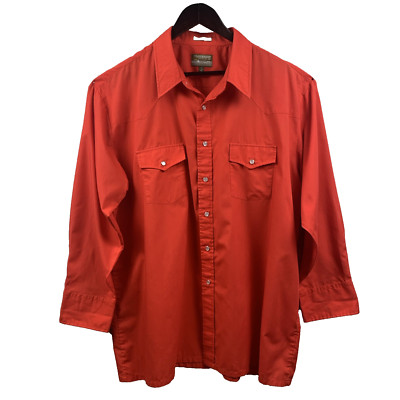PLAINSMAN Button Up Shirt Men's Size 2X Big Red Pearl Snap Long Sleeve Western