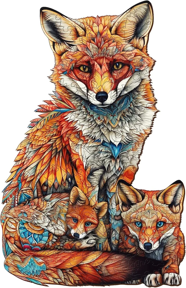 Wooden Jigsaw Puzzles, Fox Family Wooden Puzzles for Adults and Kids