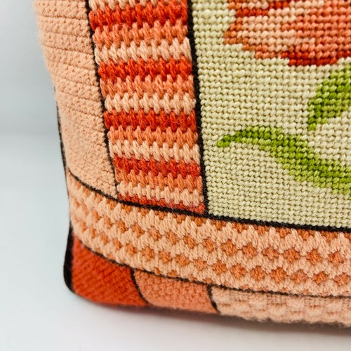 Cuscino vintage geometrico punto ago quadrato 13" rosa petit point fiore floreale - Foto 6 di 7