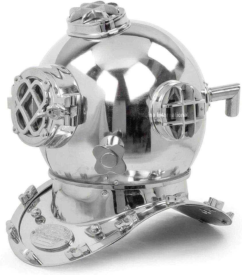 Silver Scuba Divers Diving Helmet US Navy Chrome Mark IV Deep Sea Marine Diver - Image 3 of 3