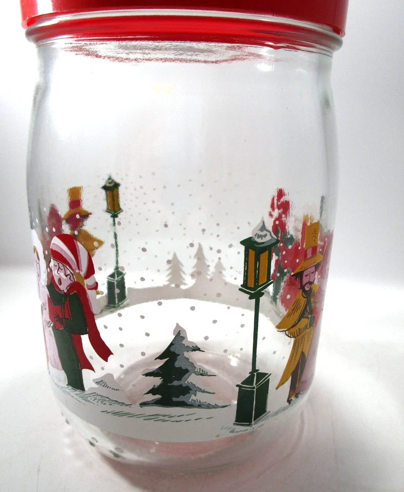 Tarro de cristal vintage años 70 villancicos con tapa de plástico rojo hecho en Francia 1 litro Foto 4 de 4