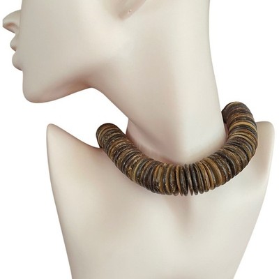 Gerda Lynggaard Monies Coconut Shell Bead Choker Necklace Bohemian Tribal Boho