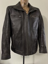 Black Rivet Men s Genuine Leather Jacket Brown Zip Front Size M