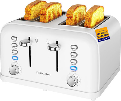 4 Slice Toaster 1500W Dual Control Extra Wide Slots 7 Shade Stainless White