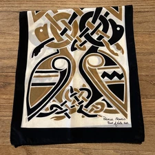 Patrick Francis Book of Kells Art Pure Silk Scarf Black Gold Beige Ireland EUC