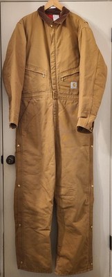 CARHARTT TAN DUCK CANVAS QUILT LINED BOILER SUIT OVERALLS USA WORKWEAR 46 Tall