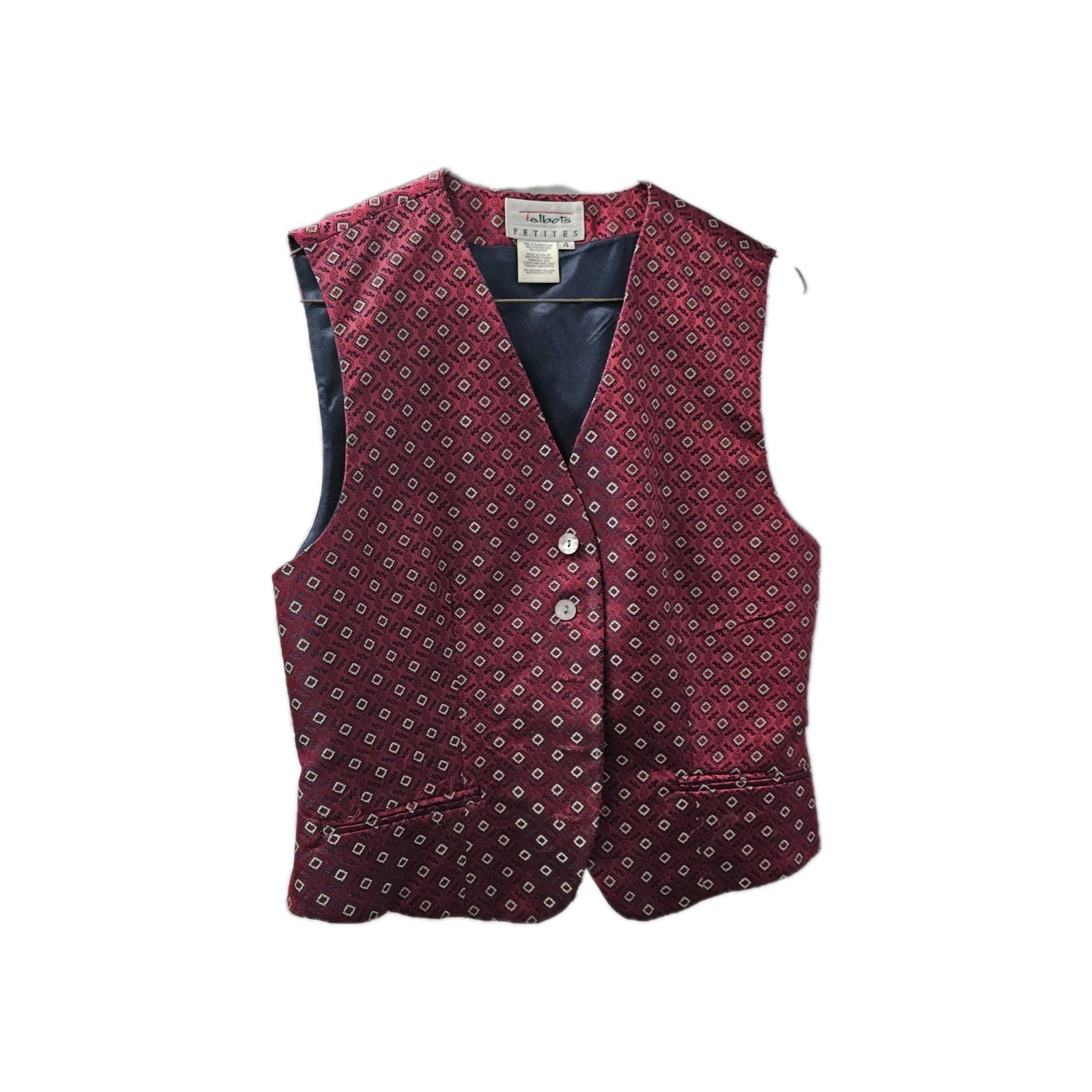 Talbots Petites Patterned Vest 2 Button Burgandy … - image 1
