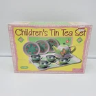 VINTAGE 2005 SCHYLLING 15 PC CHILDREN'S TIN FLORAL TEA SET w/SERVING TRAY & Box