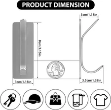 Stainless Door Hook, Extra Sticky 8LB Wall Holder for Hanging Towel, Coat, Cl...