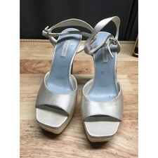 Nine West Legacy Bridal Platform Stiletto Dress Sandals Women's 7 Silver Leather