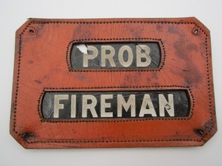 Vintage USED Firefighter Leather Helmet Shield/Badge PROBATION FIREMAN NR !!