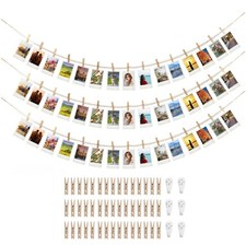 iHansee 3PCS Hanging Photo Display 45 Clips 67in Boho Wooden Bead Garland