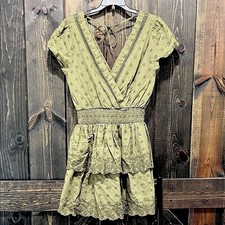 American Eagle Green Tiered Babydoll Eyelet Mini Dress M Smocked Ruffles Preppy