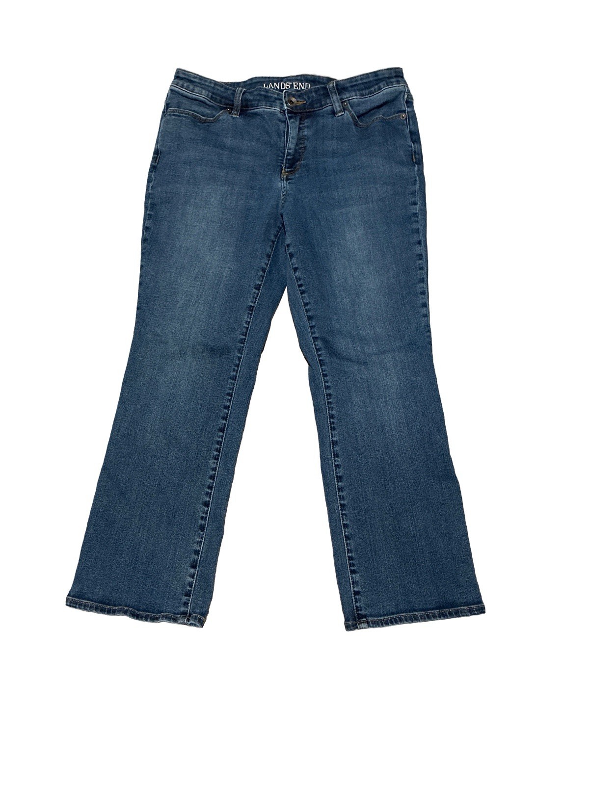 Lands End Women's jeans 12 Petite Medium Denim Wash Stretch Mid Rise Bootcut
