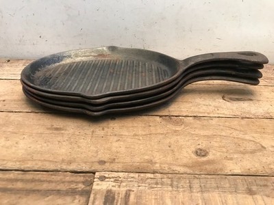 Lot 4 Used Mr Bar-B-Q Cast Iron Oval Fajita Skillet 16'' Long x 7 1/2'' wide.