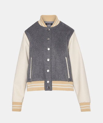 Steve Madden Womens Mixed-Media Rooney Bomber Jacket Heather Grey, 2 / S