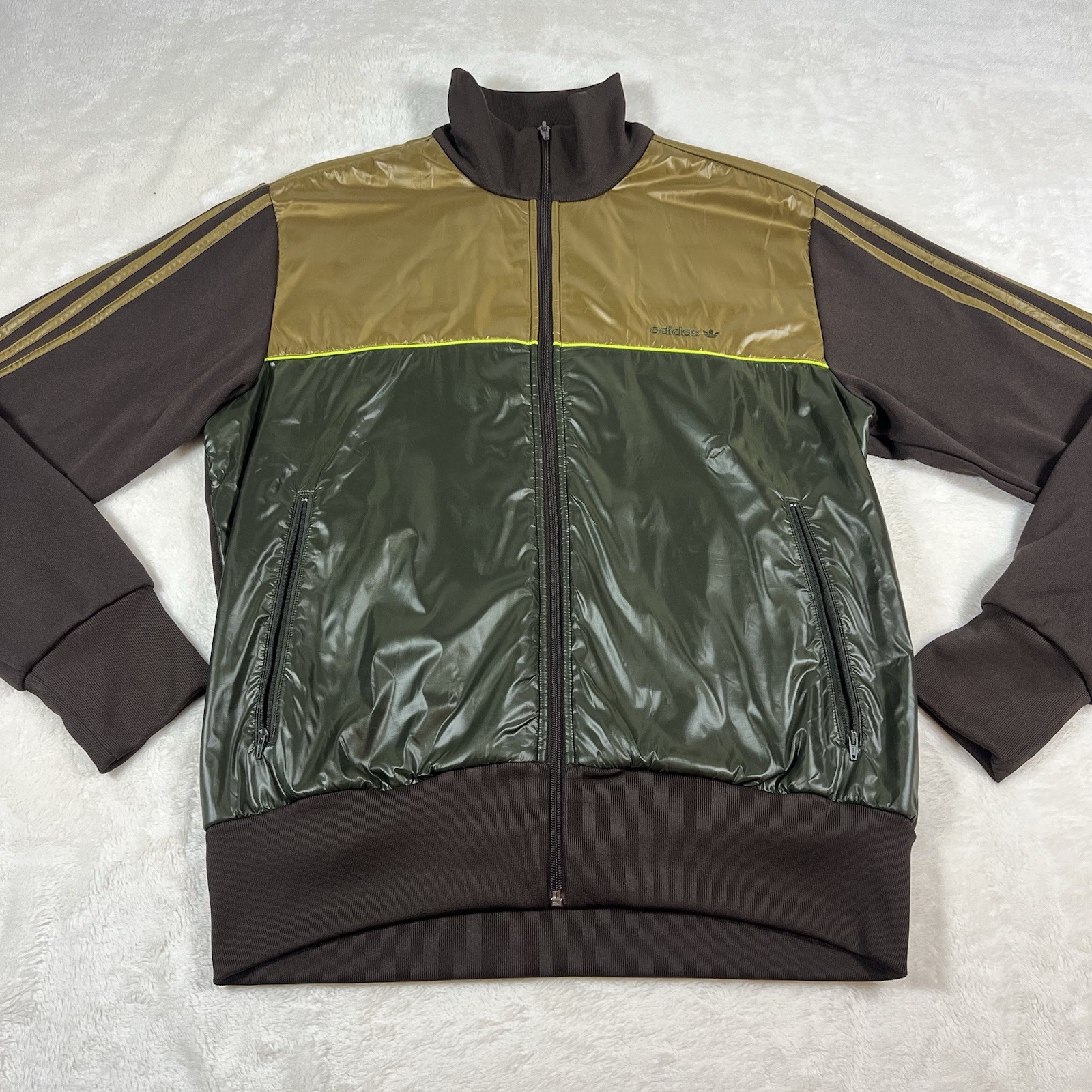 Adidas Y2K Retro Track Jacket Men's L Large Brown Olive Green Neon Zip-Up High Collar