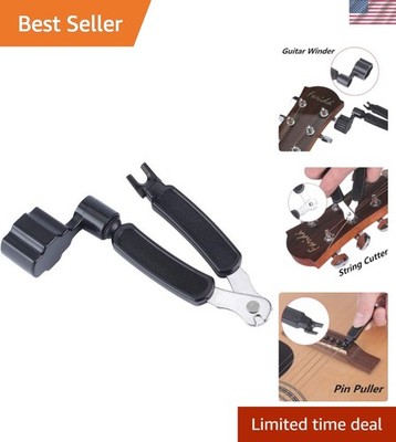 Compact Black Guitar Tool: 3-in-1 Winder, Cutter & Bridge Pin Puller Accessory