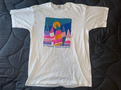 Vintage 90s ST.THOMAS Virgin Islands Neon Art Sailing Souvenir Tour Tshirt Sz XL