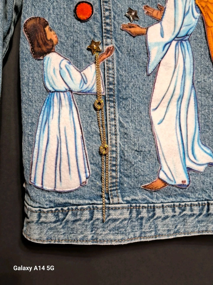 Angel Decorated OshKosh B'gosh Girls Denim Jacket 12/12A Blue Cotton Button - Image 4 of 4