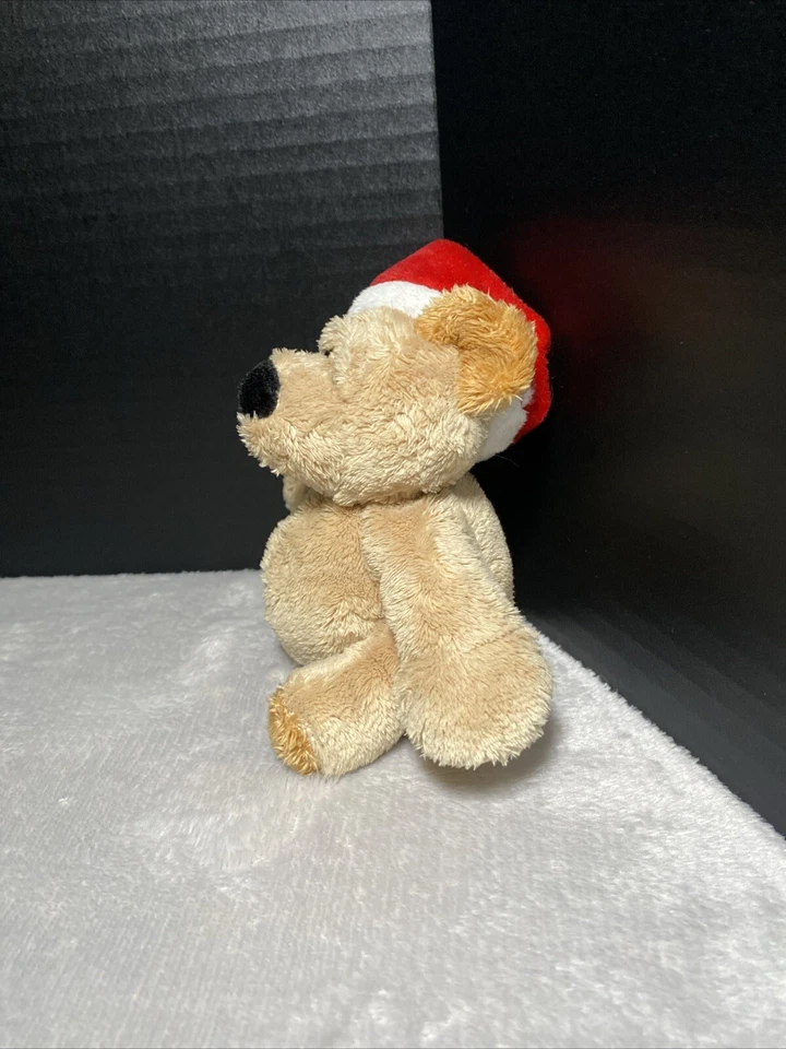 Russ Plush Christmas Bear Santa Hat Tan Teddy 5" Soft Bean Bag Toy Pet Lovey - Image 2 of 4