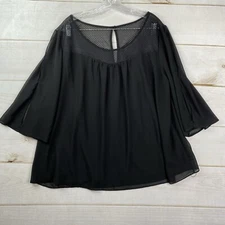 Naif Peasant Top Womens 2X Black Lined Split Sleeve Sheer Scoop Neck Cottagecore