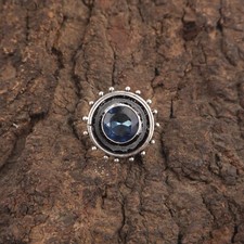 Round Natural London Blue Topaz Handmade Band Ring Jewelry 925 Sterling Silver