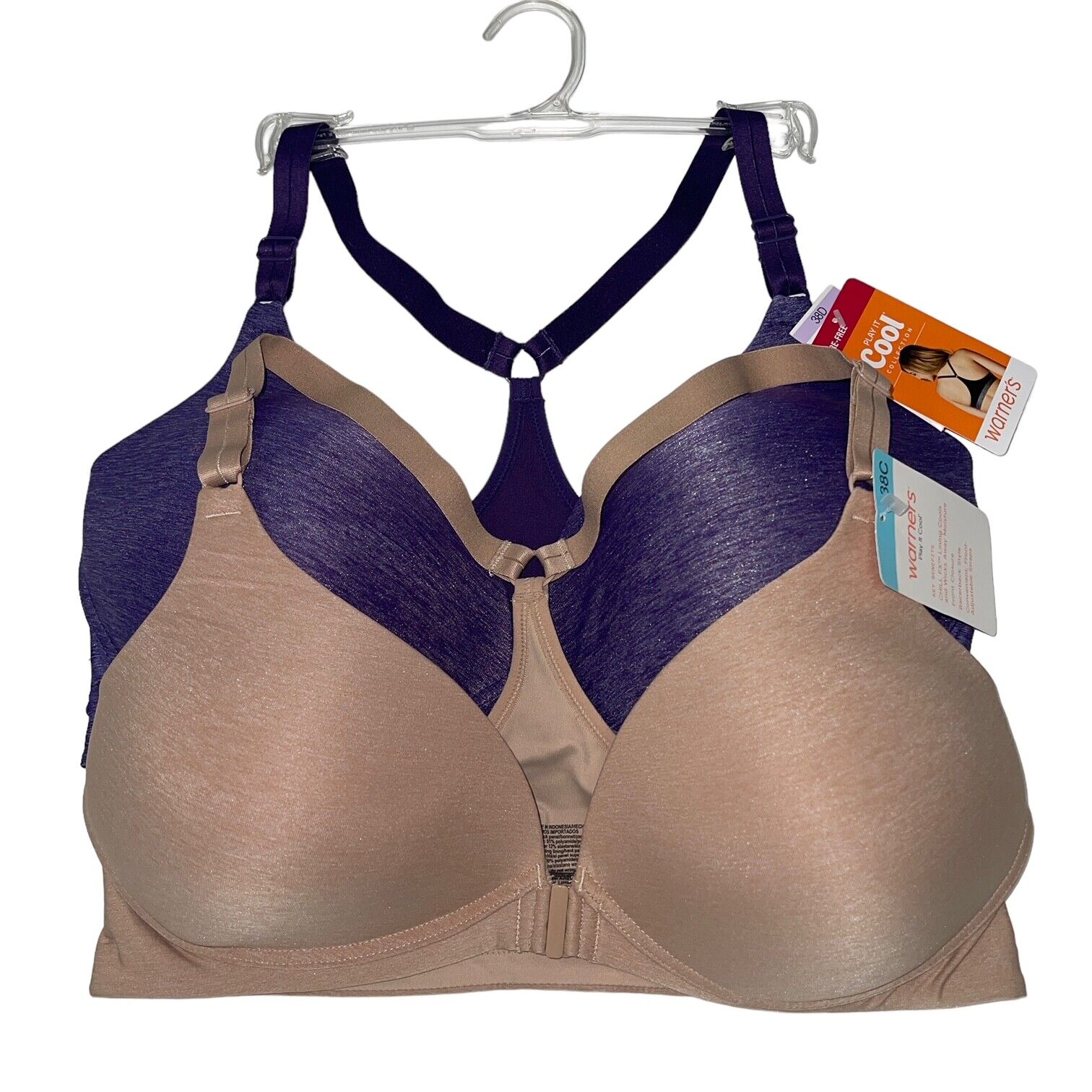 Warner's Bra Wirefree Front Close Racerback Play It Cool Moisture