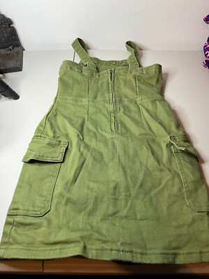 Art Class Jumper Dress Girls Small (6/7) Green Denim Pockets Sleeveless Back Zip