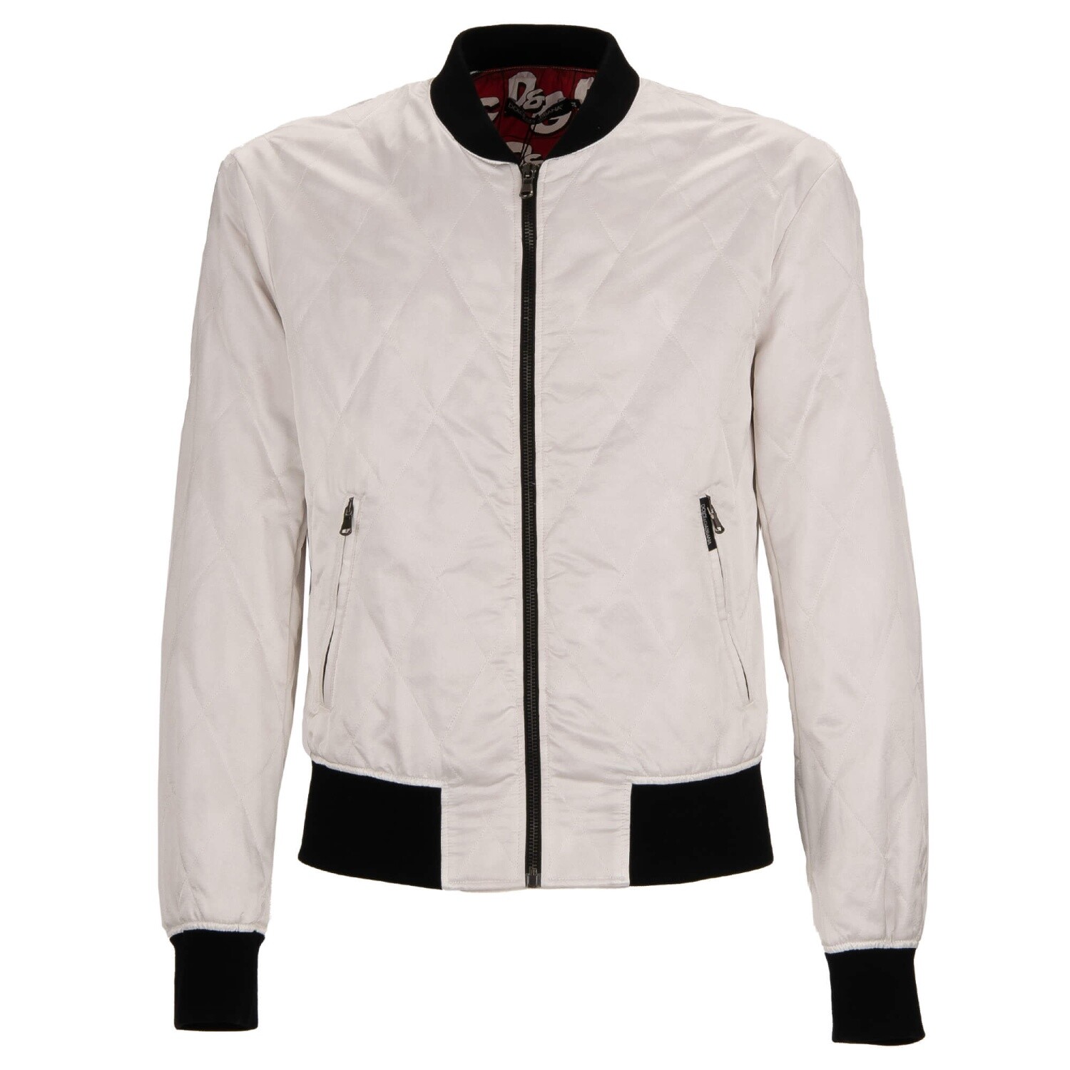 DOLCE & GABBANA Quilted Nylon Bomber Jacket with Knit White Black 11481