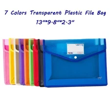 7 Colors File Bag Transparent Plastic Documents File Storage Bag 13"*9.8"*2.3"