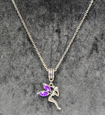 Silver and Purple Fairy Charm Necklace - Magical Pixie Sprite Pendant Jewelry 