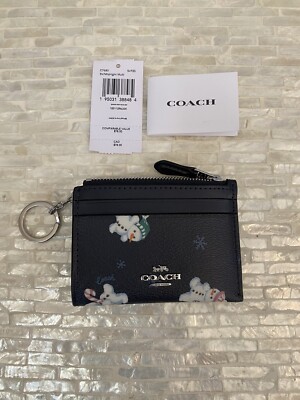 Coach Mini Skinny Id Case With Snowman Print Silver/Midnight Multi C7680