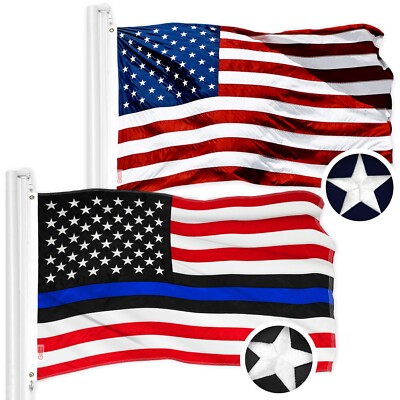 NEW G128 Blue Lives Matter Flag and American USA Flag Set 3x5 FT Embroidered