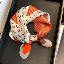 100 Silk Square Scarf Women Neckerchief Wrap Kerchief Orange Geometric 53 53cm