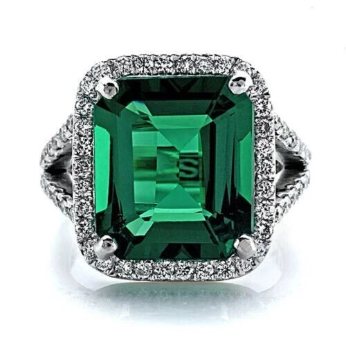 7.54 Ct Emerald Cut Natural Emerald Diamond Engagement Ring 14K White Gold Sz 8 - Image 2 of 4