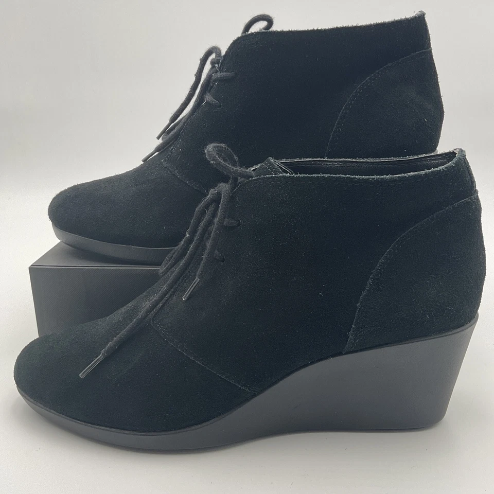 Crocs Boot Mujer 9.5M Leigh Con Cordones Tacones de Cuña Botines al Tobillo 203419 Gris Gamuza Foto 3 de 4