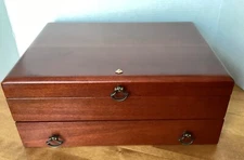 Reed and Barton Silverware Chest FlatwareWood  Storage Box Drawer Eureka USA VTG