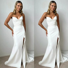 Simple Satin Mermaid Wedding Dresses Sweetheart Neck Side Slit Beach Bridal Gown