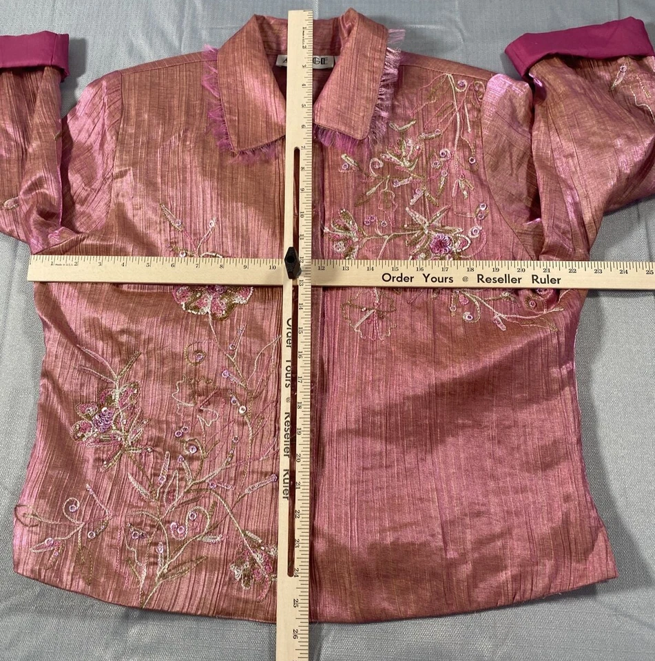 Blazer Studio 1940 Mujer 24W Rosa Metálico Lentejuelas Bordado Floral Manga 3/4 Foto 3 de 4