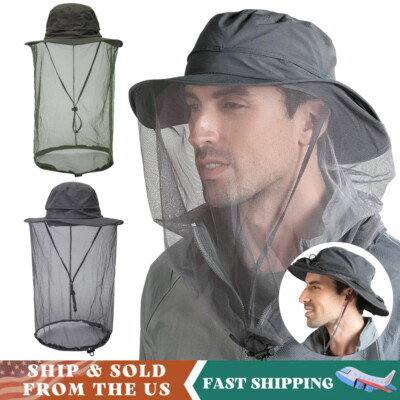Mosquito Head Net Safari Hat UV Protection Bug Netting Boonie Hats for Men Women