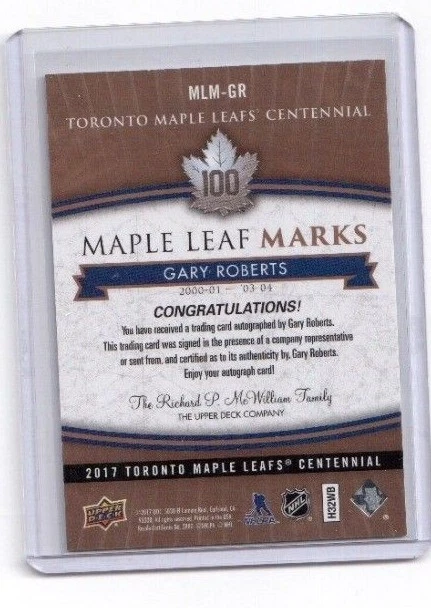 2017 Upper Deck Toronto Maple Leafs Centennial MLM-GR Gary Roberts (SP) 1:27 - Image 2 of 2