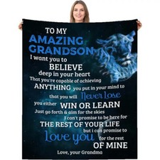 USA Printed Custom Blanket, Lion To My Grandson Blanket, Personalized Name Blank
