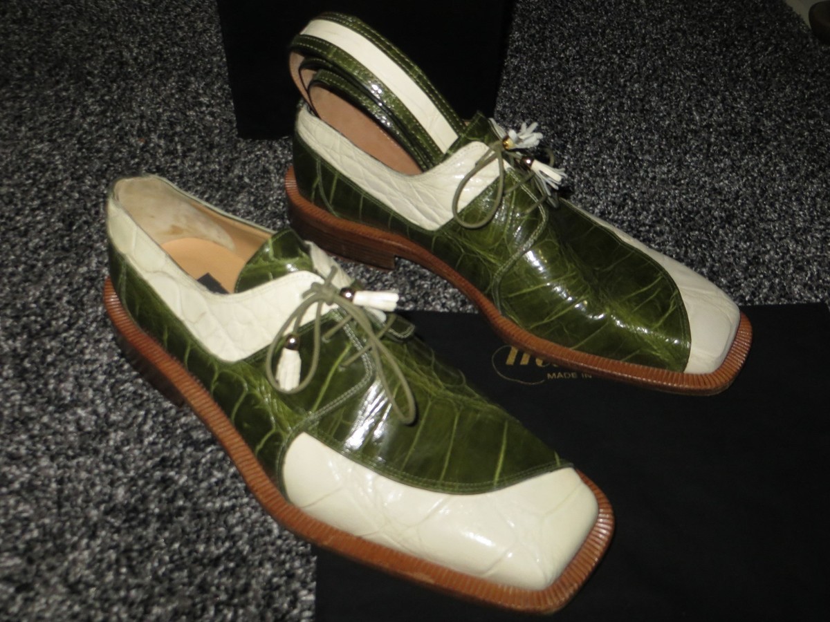 ?$1350 Mauri Italy White Green Alligator Crocodile Belt and  display picture 1
