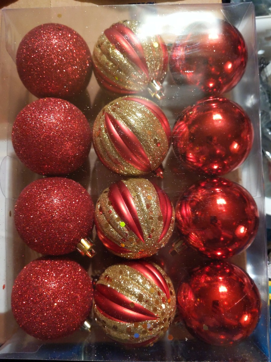 12 Count Red Gold Christmas Ornaments Tree Decoration New Free Ship