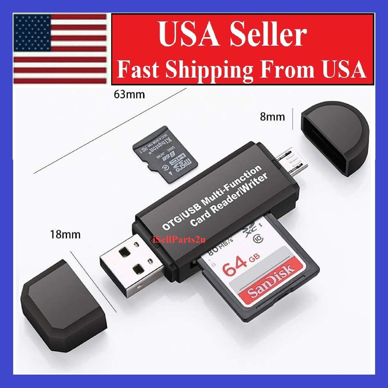 Micro USB OTG to USB 2.0 Adapter SD/Micro SD Card Reader With Standard USB Male