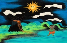 Mary Blair it's a small world Concept Hawaii Volcano Erupting Disney Poster